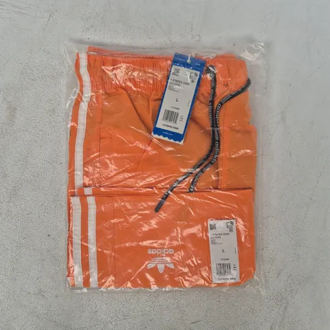 BAGGED ADIDAS 3-STRIPES SWIM SHORTS IN ORANGE/WHITE SIZE LARGE