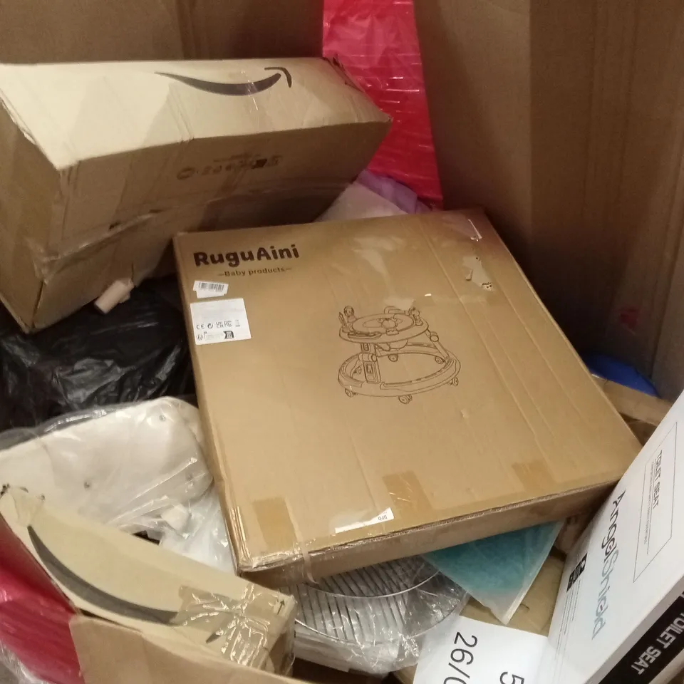 PALLET OF ASSORTED HOUSEHOLD GOODS & PRODUCTS TO INCLUDE; BABY WALKER, TOILET SEAT ETC