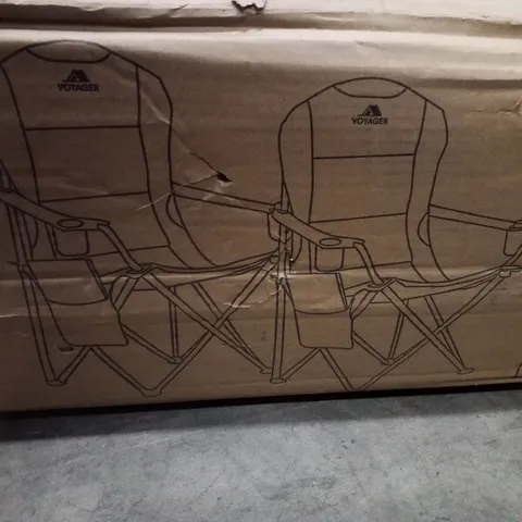 BOXED VOYAGER SET OF 2 PADDED CAMPING CHAIRS - BLUE & GREY