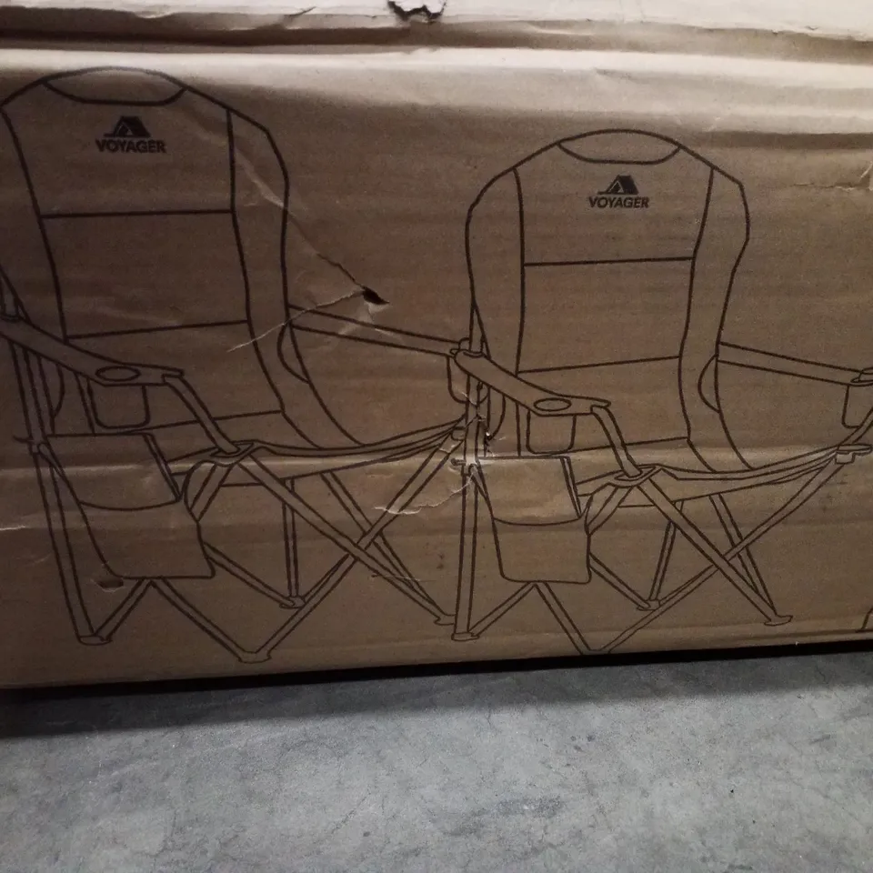 BOXED VOYAGER SET OF 2 PADDED CAMPING CHAIRS - BLUE & GREY
