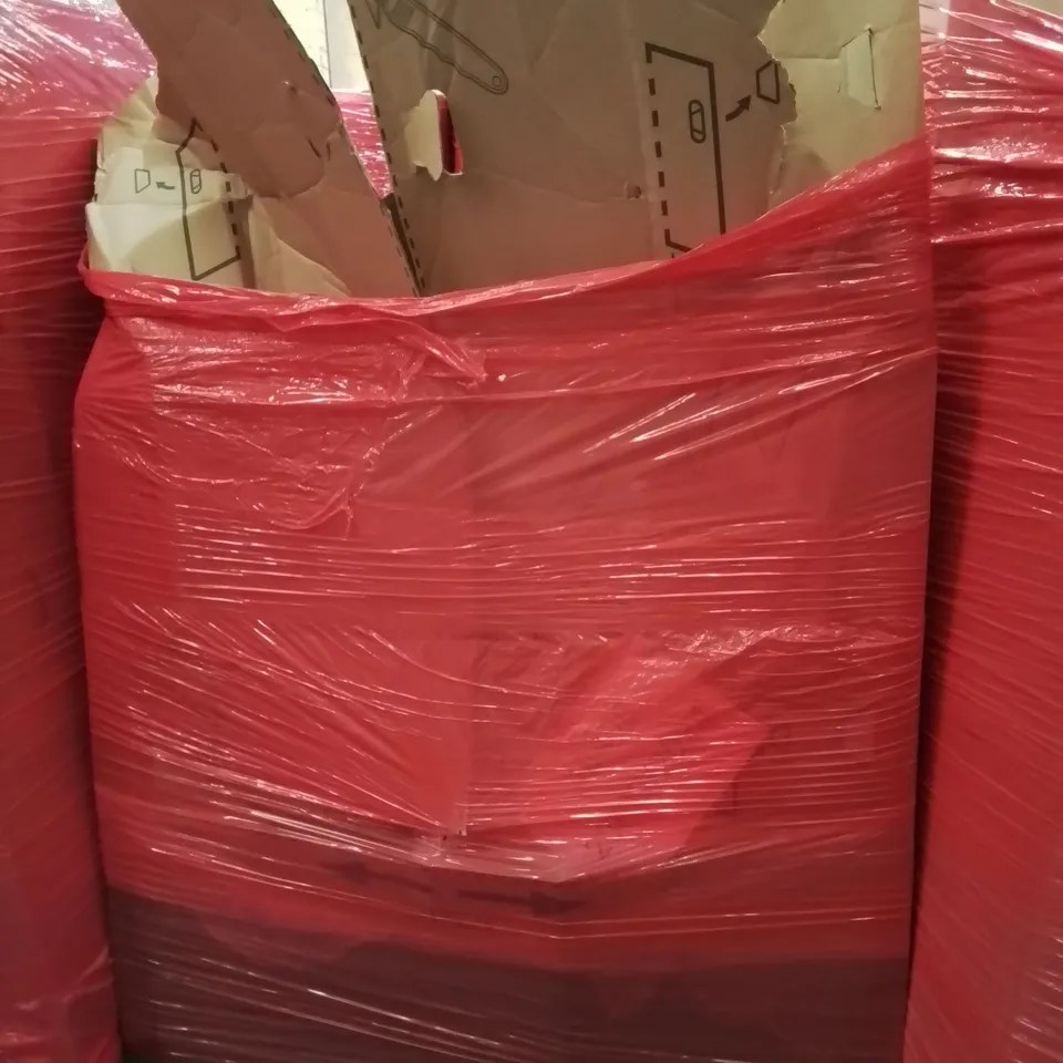 PALLET OF ASSORTED ITEMS INCLUDING TOILET SEAT, ADJUSTABLE CLOTHES RACK, PORTABLE BATHTUB, TURNTABLE HI-FI SYSTEM WITH SPEAKERS 
