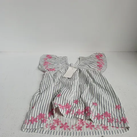 ZARA GIRLS DRESS, STRIPED COTTON WITH PINK EMBROIDERY, UK SIZE 6 (116 CM)
