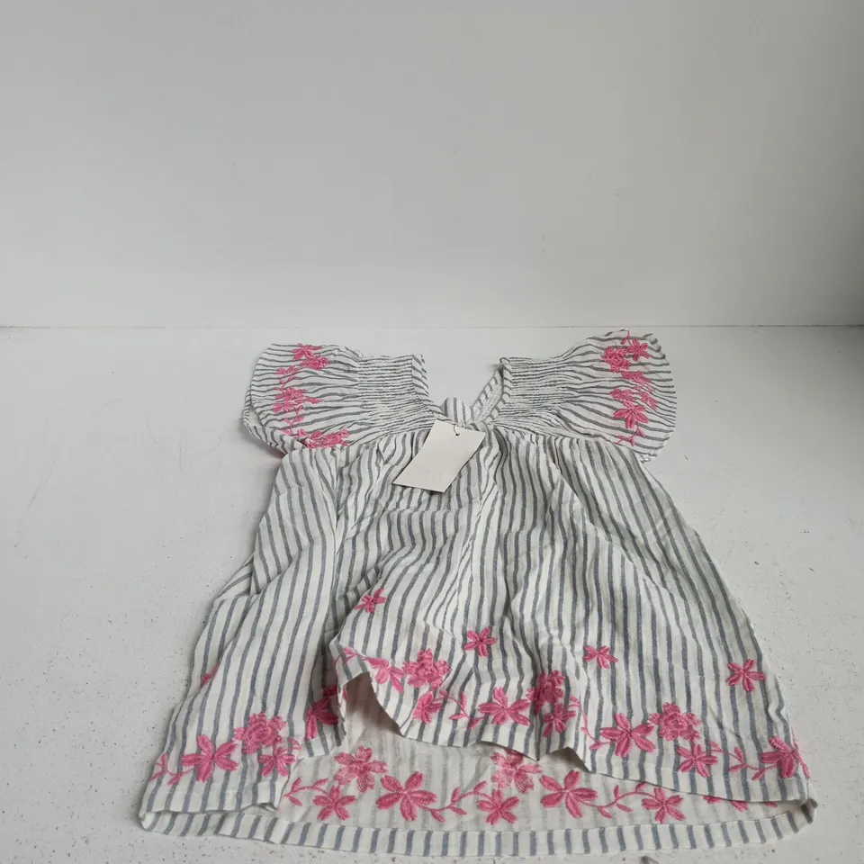 ZARA GIRLS DRESS, STRIPED COTTON WITH PINK EMBROIDERY, UK SIZE 6 (116 CM)