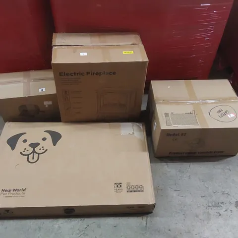 PALLET OF ASSORTED ITEMS INCLUDING: ELECTRIC FRYER, RADIATOR, ELECTRIC FIREPLACE, A4 DIE CUTTING AND EMBOSSING MACHINS, DOG CRATE ECT