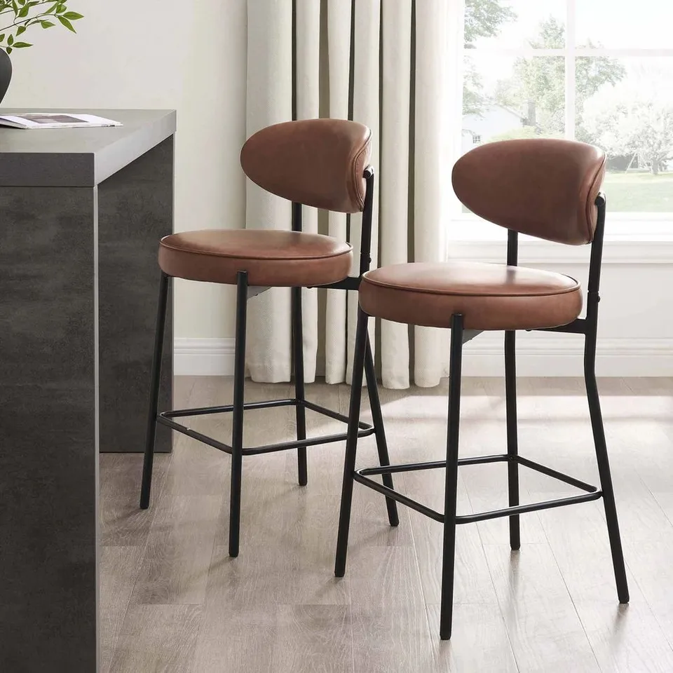 BOXED DUSK MIA SET OF 2 BARSTOOL - FAUX LEATHER TAN