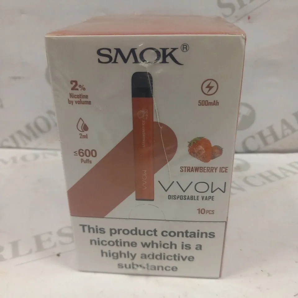 BRAND NEW BOXED AND SEALED SMOK VVOW DISPOSABLE VAPES 10 PIECES STRAWBERRY ICE