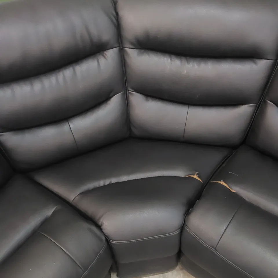 DESIGNER MANUAL RECLINER BLACK LEATHER UPHOLSTERED CORNER SOFA