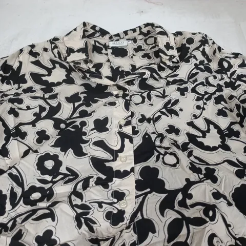 MASAI COPENHAGEN WOMEN'S SHIRT – BEIGE & BLACK FLORAL PRINT, SIZE M