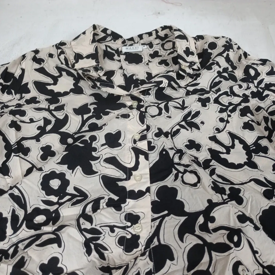 MASAI COPENHAGEN WOMEN'S SHIRT – BEIGE & BLACK FLORAL PRINT, SIZE M