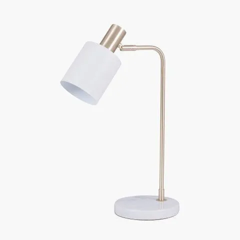 BOXED BIBA MARBLE FOOTED WHITE AND GOLD TABLE LAMP