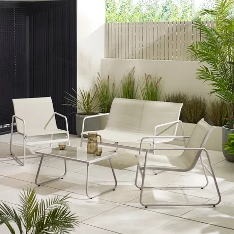 BOXED SAMEKIA GALVANISED STEEL GARDEN LOUNGE SOFA SEATING SET WITH TABLE
