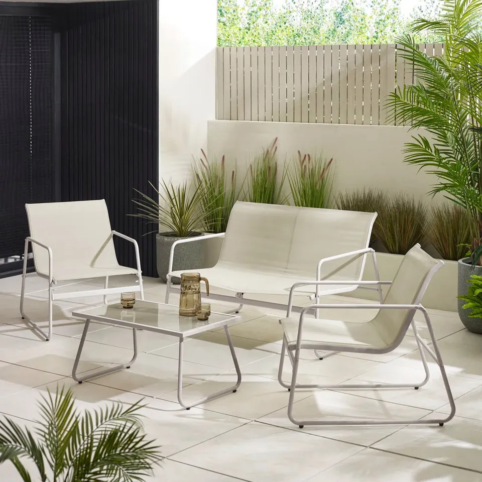 BOXED SAMEKIA GALVANISED STEEL GARDEN LOUNGE SOFA SEATING SET WITH TABLE