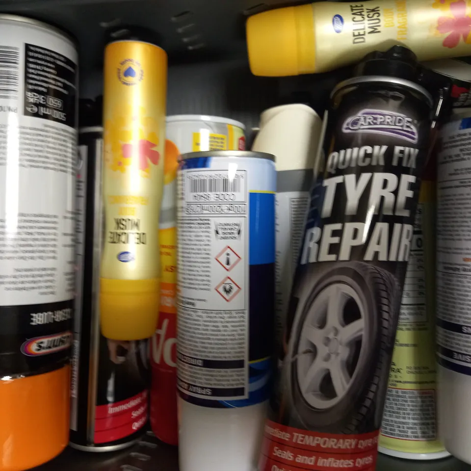 LOT OF APPROXIMATELY 20 ASSORTED AEROSOLS, TO INCLUDE DEODORANT, ADHESIVE, MOTORCYCLE LUBE, ETC - COLLECTION ONLY