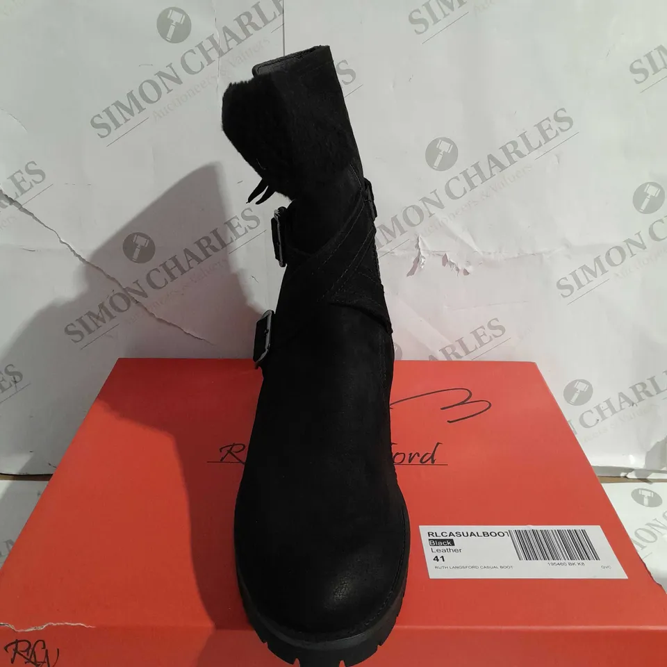 BOXED RUTH LANGSFORD CASUAL BOOTS, BLACK - SIZE 8