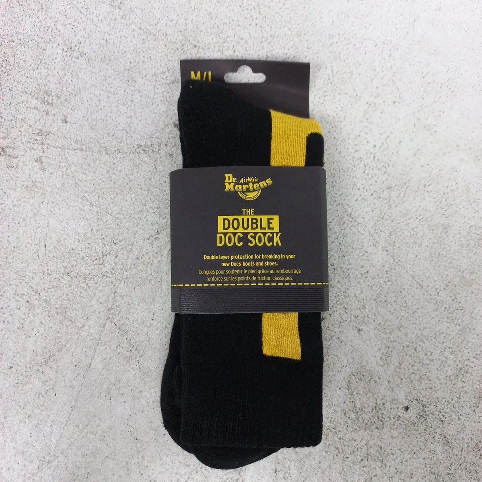 DR MARTENS THE DOUBLE DOC SOCKS IN BLACK/YELLOW SIZE OML