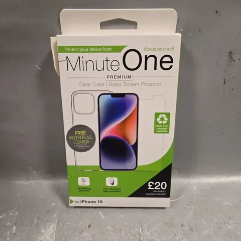 APPROXIMATELY 60 BOXED MINUTE ONE CLEAR PROTECTIVE CASES FOR IPHONE 15