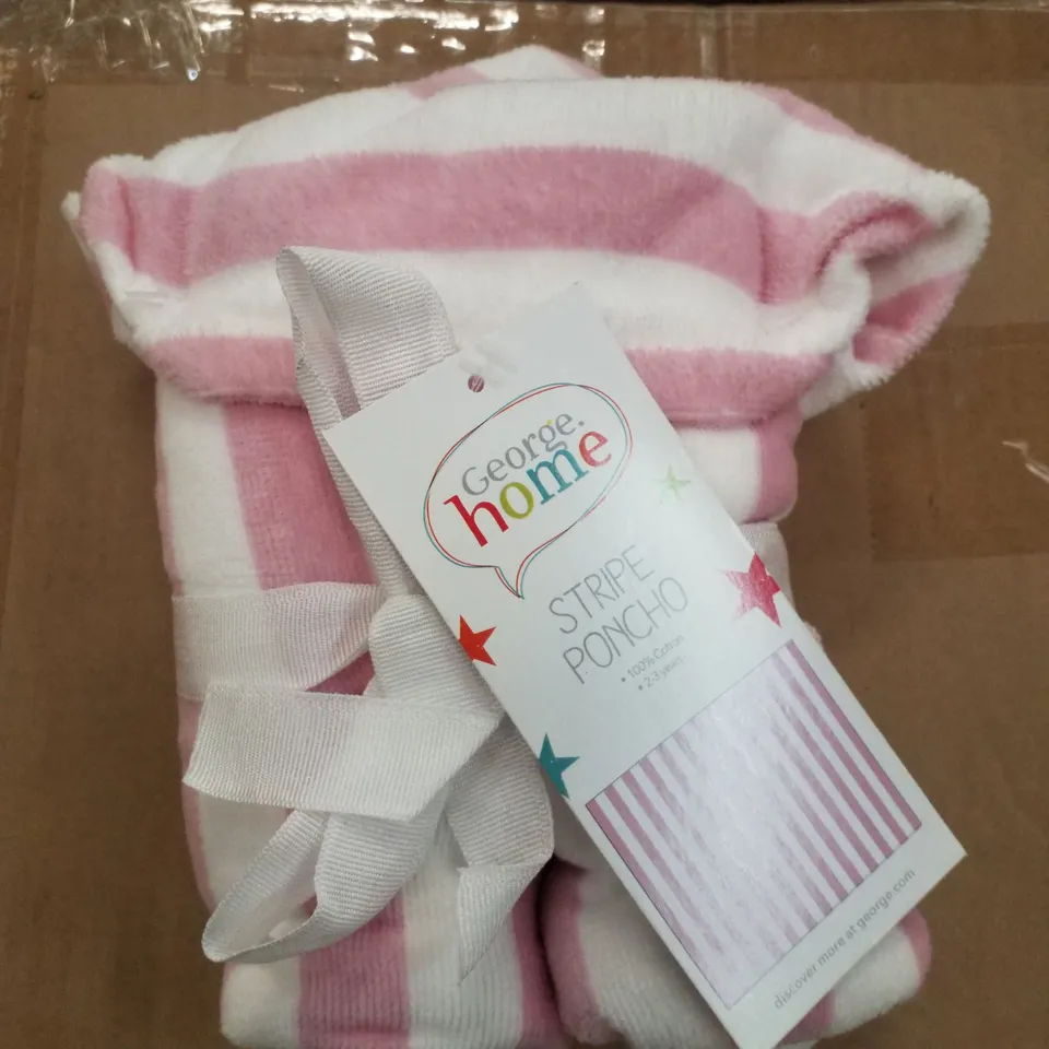 BOX CONTAINING APPROXIMATELY 80 STRIPED PINK PONCHOS 