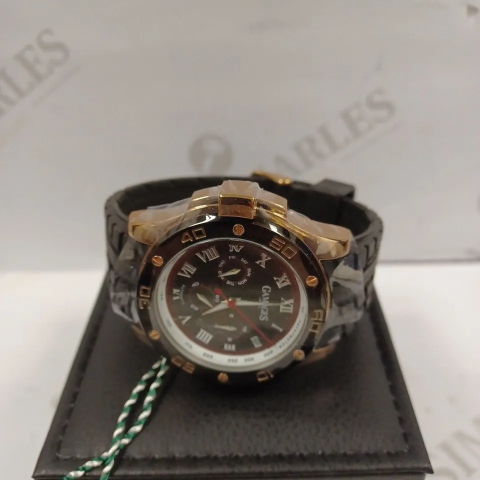 GAMAGES OF LONDON LIMITED EDITION HAND ASSEMBLED DRIVER AUTOMATIC ROSE GOLD WATCH RRP £705