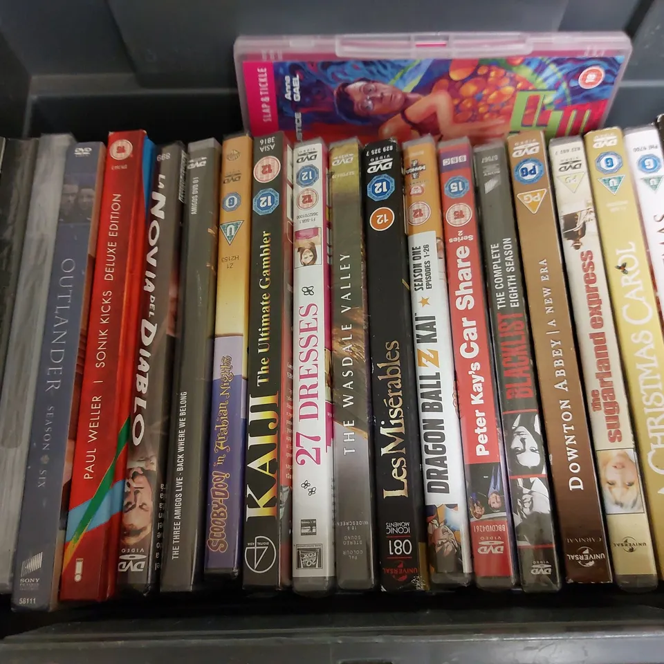 BOX OF APPROX 25 DVDS TO INCLUDE STAR WARS OBI-WAN KENOBI, TRANSFORMERS, AMERICAN GANGSTER