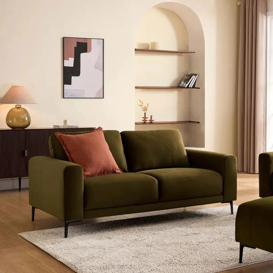 BOXED DUSK MALIBU 2 SEATER SOFA - RICH GREEN