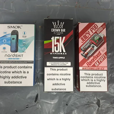 APPROXIMATELY 25 ASSORTED E-CIGARETTE AND VAPE ITEMS TO INCLUDE IVG, LOST MARY, BLOODY BAR CRYSTAL, ETC