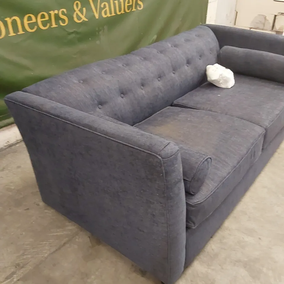 QUALITY DESIGNER 3 SEATER FABRIC UPHOLSTERED SOFA BED - BLUE 