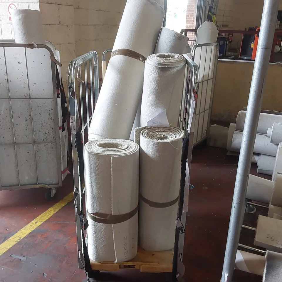 CAGE CONTAINING APPROXIMATELY 6 ASSORTED SMALL CARTPETS/CARPET CUT-OFFS // CAGE NOT INCLUDED 