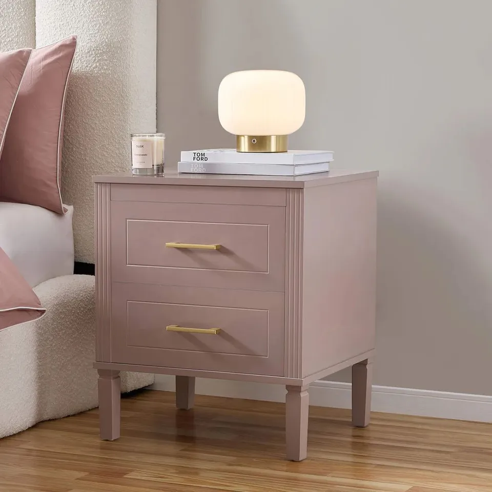 BOXED DUSK SIENNA 2 DRAWER BEDSIDE TABLE - DUSTY (1 BOX)