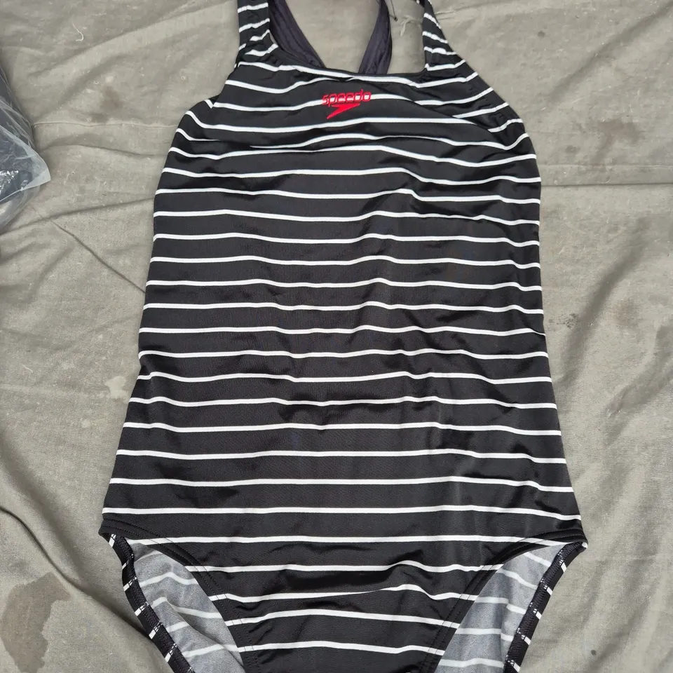 SPEEDO SWIM SUIT - BLACK AND WHITE STRIPED - SIZE 16