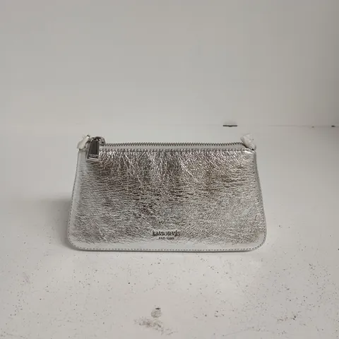 KATE SPADE NEW YORK GRACE SILVER CRINKLE METALLIC POUCH