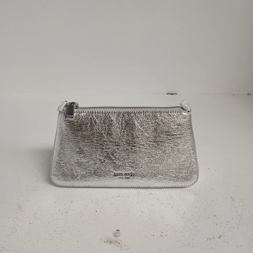 KATE SPADE NEW YORK GRACE SILVER CRINKLE METALLIC POUCH