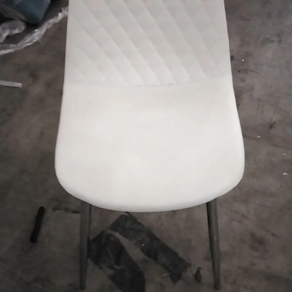 SET OF 4 PILLOWED WHITE LEATHER DINING CHAIRS WITH CHROME LEGS