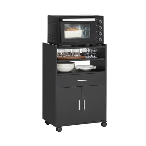 BOXED SOBUY KITCHEN TROLLEY WITH WHEELS AND EXTENDABLE WORKTOP - BLACK (1 BOX)