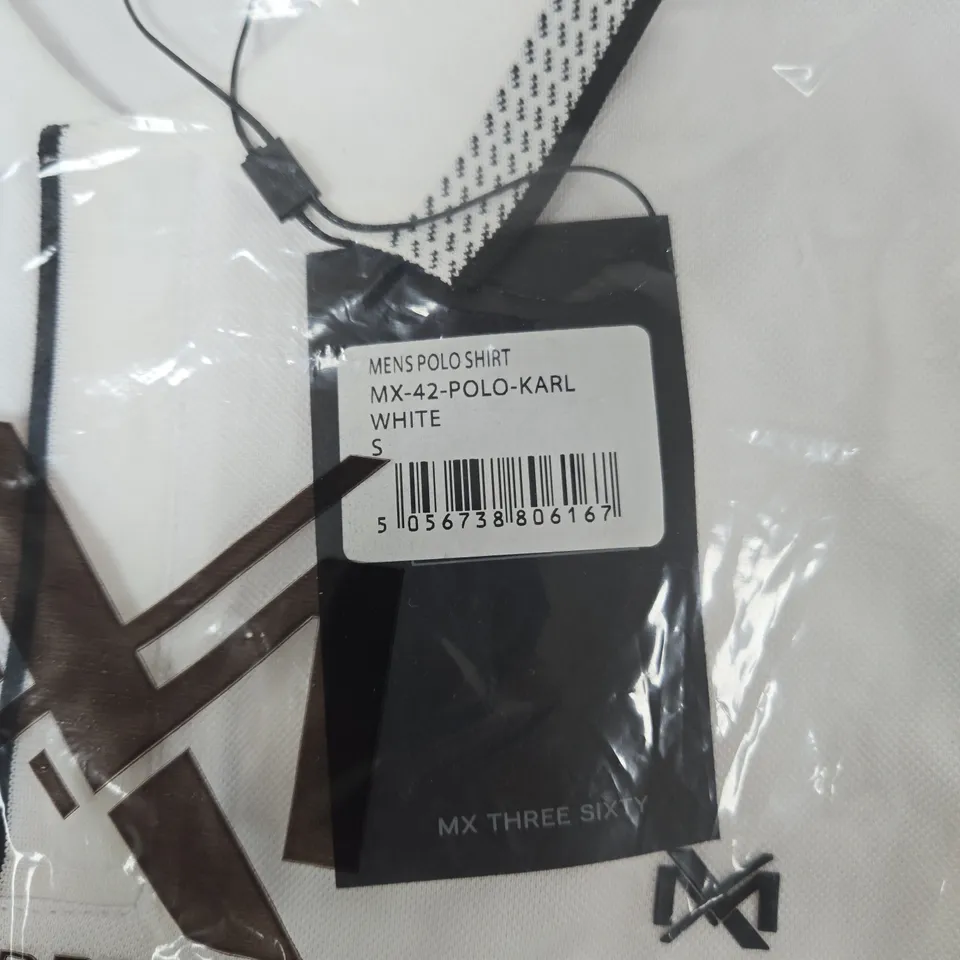 BAGGED MX THREE SIXTY MEN'S POLO SHIRT – WHITE – MODEL MX-42-POLO-KARL – SIZE S
