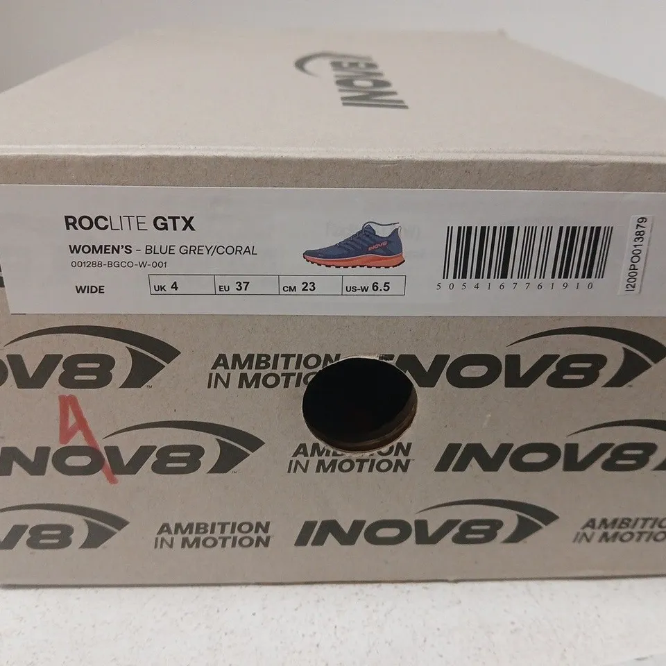 INOV-8 ROCLITE GTX WOMEN'S TRAIL RUNNING SHOES – BLUE/GREY/CORAL, UK4