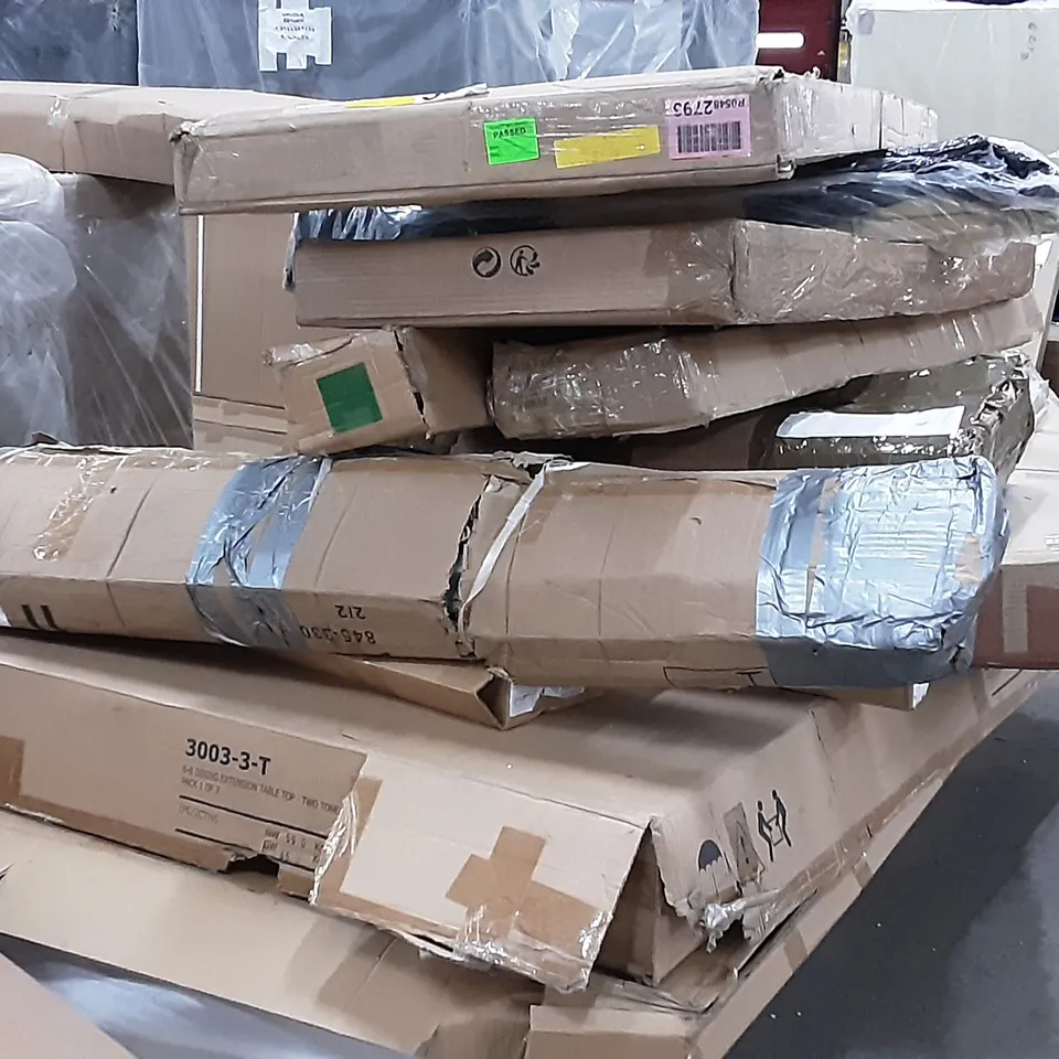 PALLET CONTAINING BOXED FURNITURE SUCH AS,  DOUBLE BED , CURTAIN , KINGSIZE BED , DESK AND DINING TABLE 