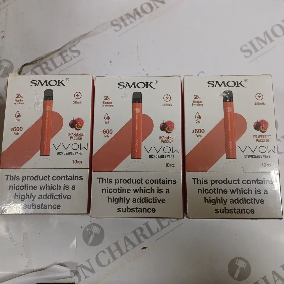 BOX OF 30 SMOK GRAPEFRUIT PASSION 2% NICOTINE VVOW DISPOSABLE VAPES