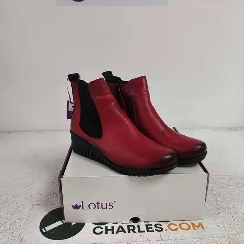 LOTUS DRESDEN RED/BLACK LEATHER ANKLE BOOT SIZE 40 BOXED