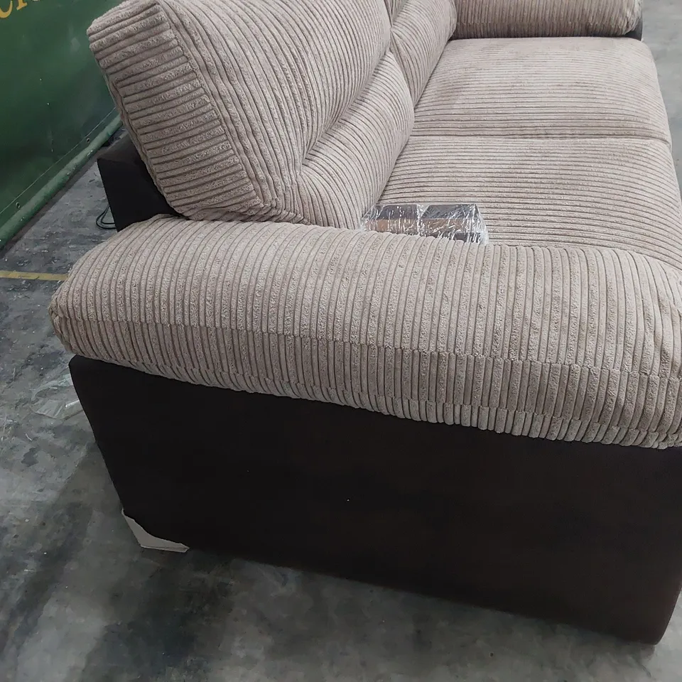 DESIGNER THREE SEATER SOFA BROWN FAUX LEATHER & JUMBO CHORD