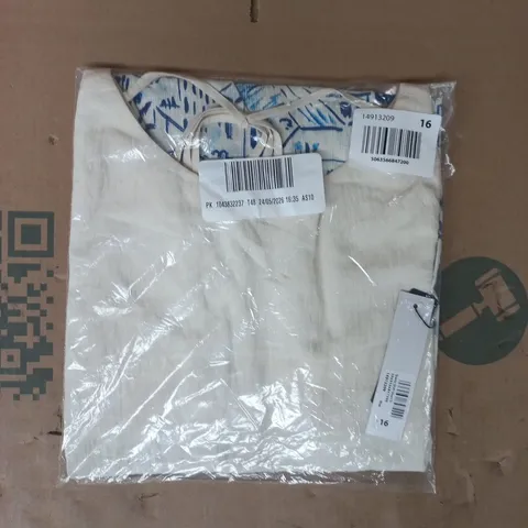 BAGGED ROMAN SCENIC SHIFT SHORT DRESS IN CREAM/BLUE SIZE 16