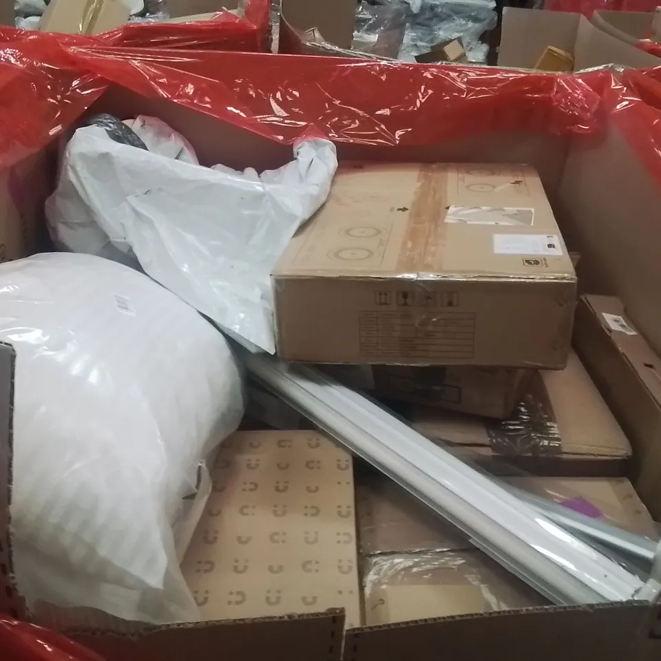 PALLET OF ASSORTED HOUSEHOLD GOODS AND PRODUCTS TO INCLUDE;TOILET SEAT,HEATED CLOTHES AIRER,TENNIS RACKET 