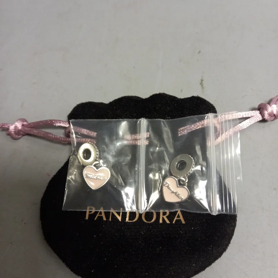 PANDORA MATCHING MOTHER DAUGHTHER HEART CHARMS IN PINK AND SILVER 925