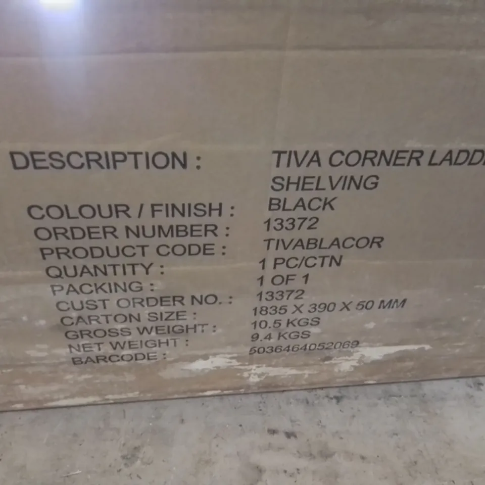 BOXED TIVA CORNER LADDER SHELVING UNIT - BLACK (1 BOX)