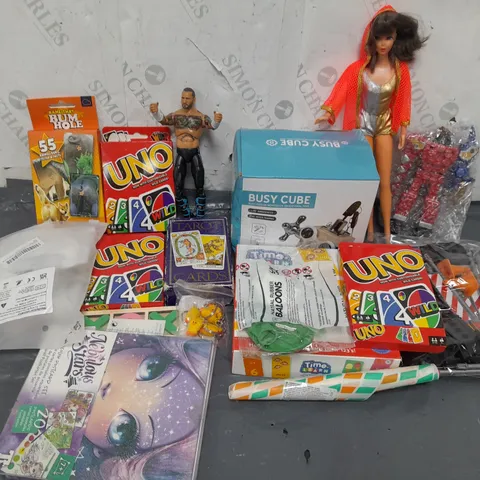 APPROXIMATELY 20 ASSORTED TOYS & GAMES PRODUCTS TO INCLUDE BUSY CUBE, CM PUNK WRESTLING FIGURE, UNO CARD GAME, ETC