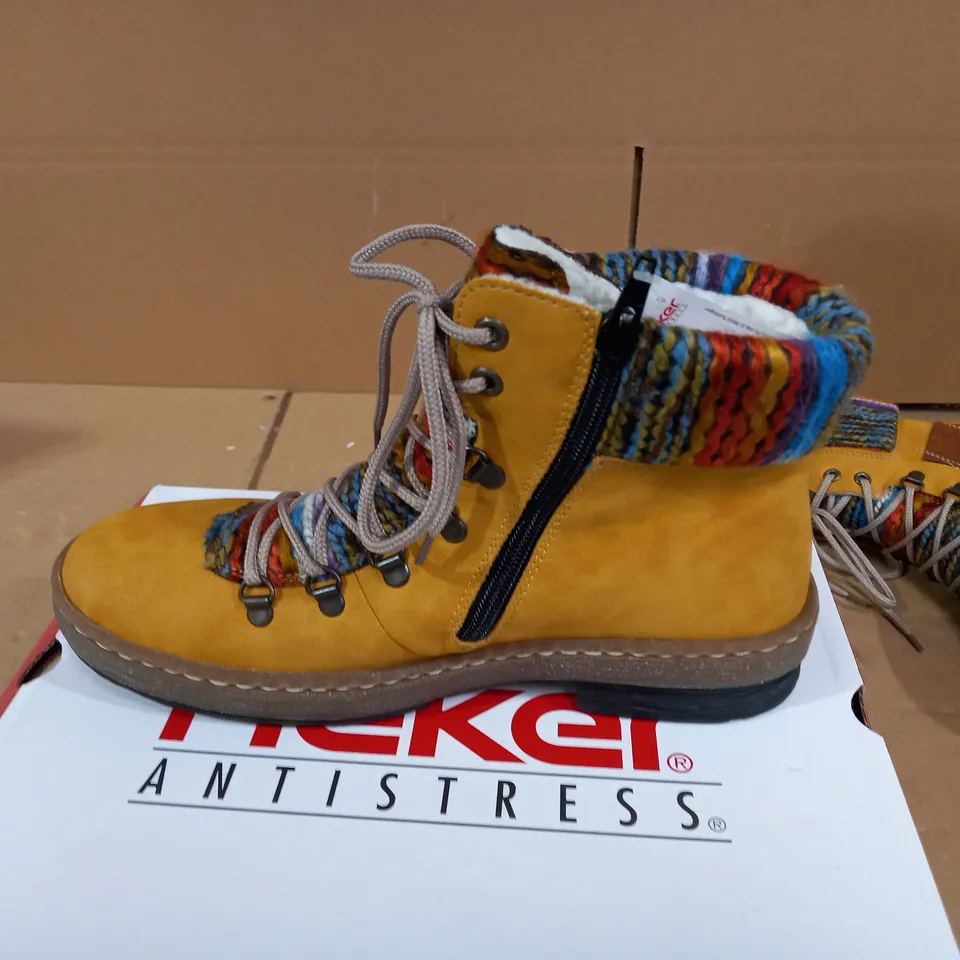 RIEKER LACE UP YELLOW ANKLE BOOTS -  SIZE 6.5