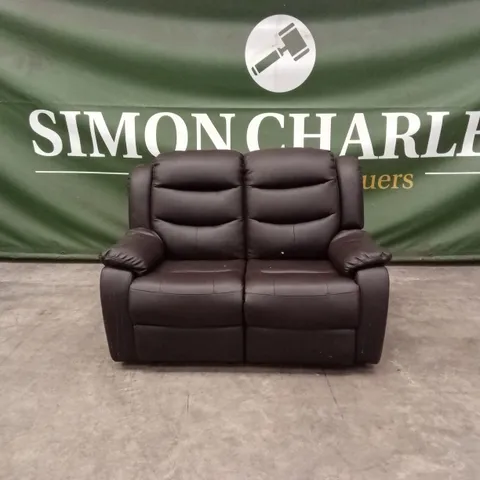 ROTHBURY LUXURY FAUX LEATHER HIGH BACK 2 SEATER MANUAL RECLINER SOFA - CHOCOLATE