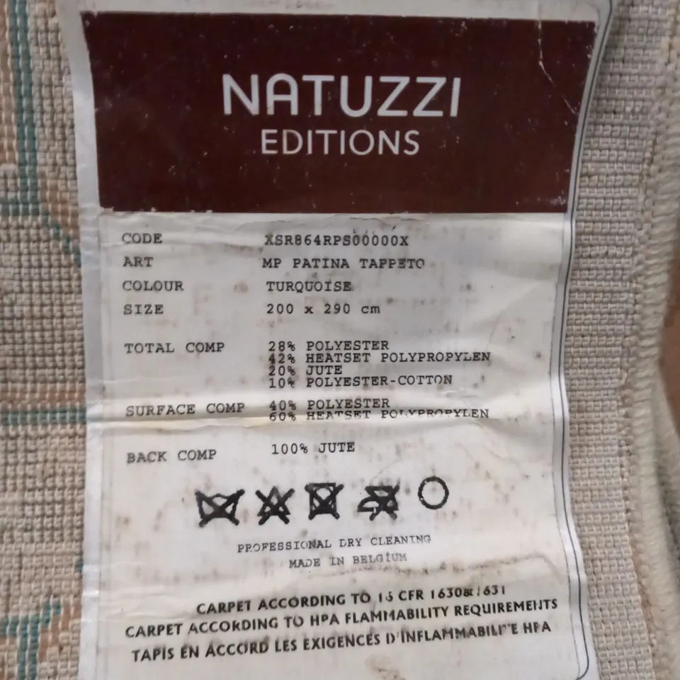 NATUZZI EDITIONS MP PATINA TAPPETO TURQUOISE RUG APPROXIMATELY 200 X 290CM