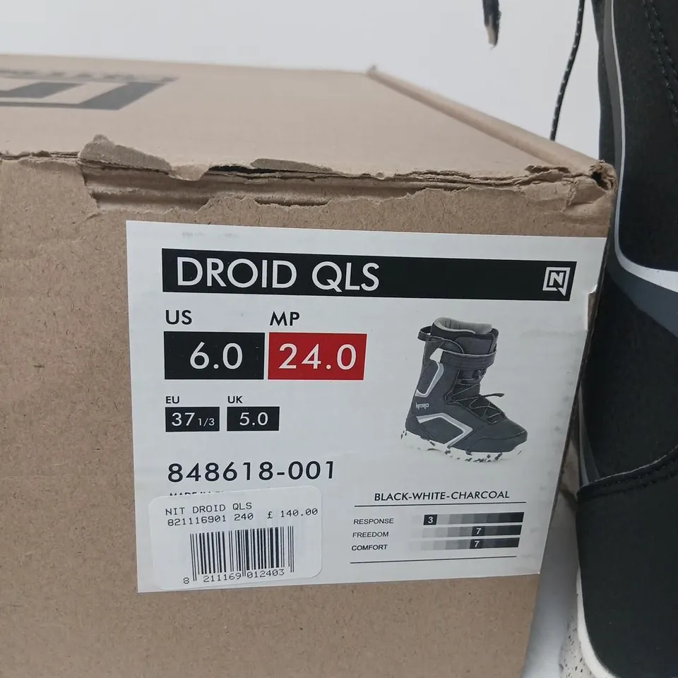 NITRO DROID QLS SNOWBOARD BOOTS - UK 5 (US 6.0, EU 37 1/3) BLACK/WHITE/CHARCOAL