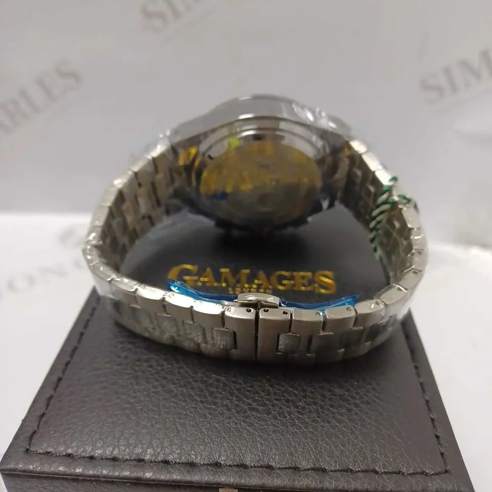GAMAGES BASTION STEEL TRIPLE DATE BAR DIAL TACHYMETER BRACELET STRAP WRISTWATCH