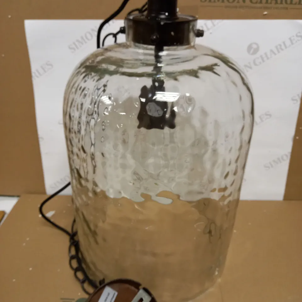 DAR LIGHTING TIGODA 1LT SINGLE PENDANT BRONZE AND GLASS LIGHT FIXTURE 